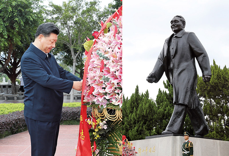 2020年10月14日，習近平總書記向深圳蓮花山公園鄧小平同志銅像敬獻花籃。